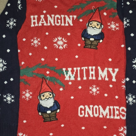 HOLIDAY TIMES UGLY CHIRSTMAS SWEATER HANGING WITH MY GNOMIES WOMENS SIZE LARGE - Picture 2 of 5